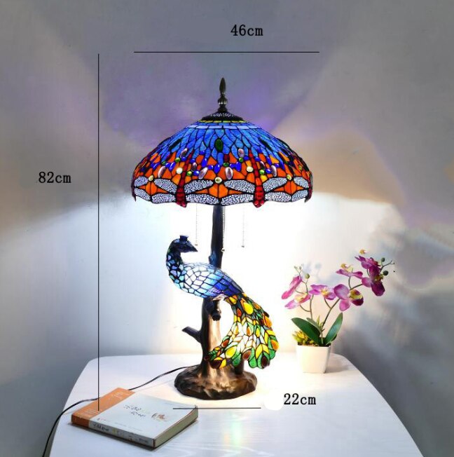 Luxurious Tiffany Peacock Table Lamp Foyer Bed Room Restaurant Large Art Glass Colorful Desk Decor Light 68cm 1261