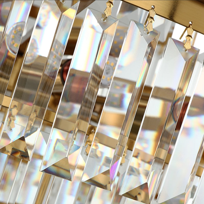 FSS Modern LED Luxury Round Golden Crystal Chandelier Lighting For Living Room Dining Room Lamp Bedroom Indoor Light Fixtures