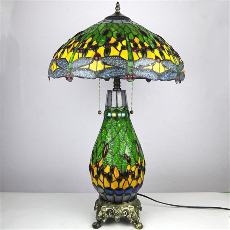 Peacock Tiffany Table Lamp for Foyer Bed Room Bar Apartment Luxurious Classical European Retro Reading Light H 69cm 1187
