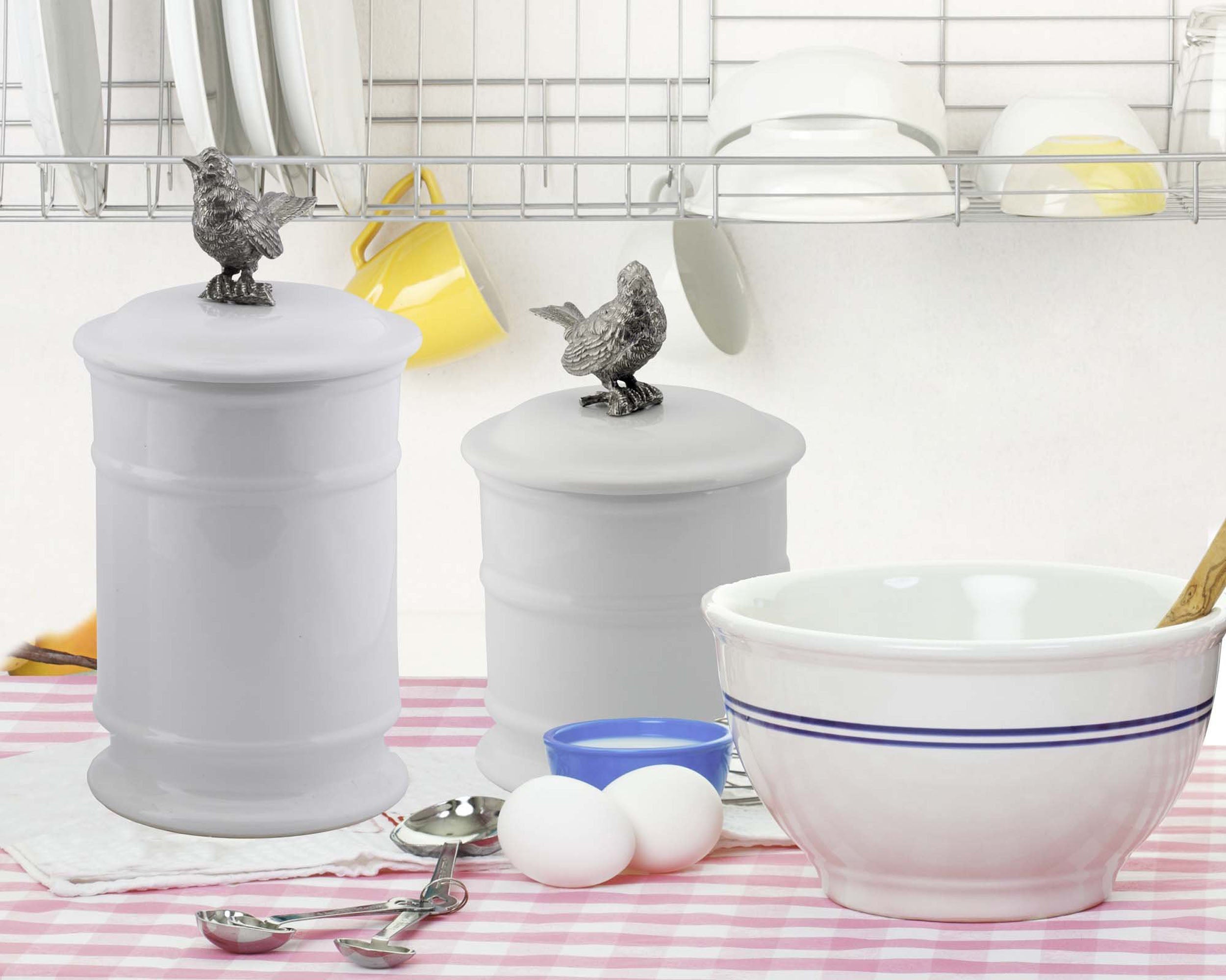 SONG BIRD STONEWARE CANISTER - TALL