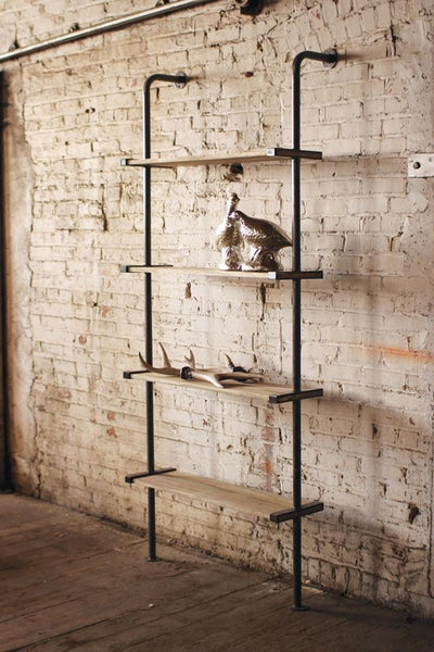 Tall Wood And Metal Wall Shelving Unit