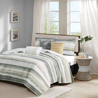 Marina 6 Piece Quilted Microfiber Coverlet Set with Throw Pillows - Yellow