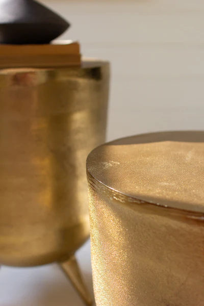 Antique Brass Aluminum Drum Tables Set of 2