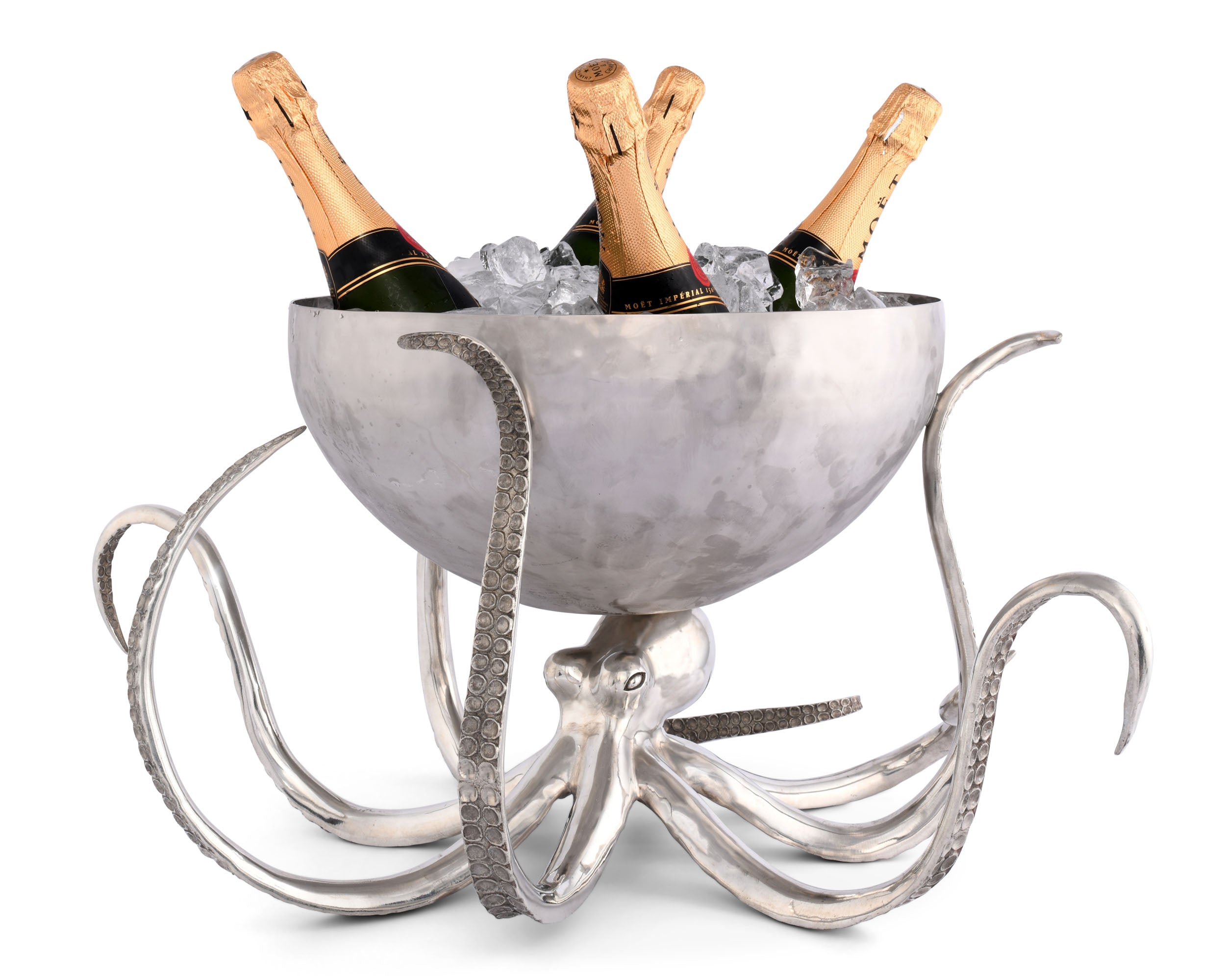 OCTOPUS PEWTER HAMMERED STEEL ICE TUB PUNCHBOWL