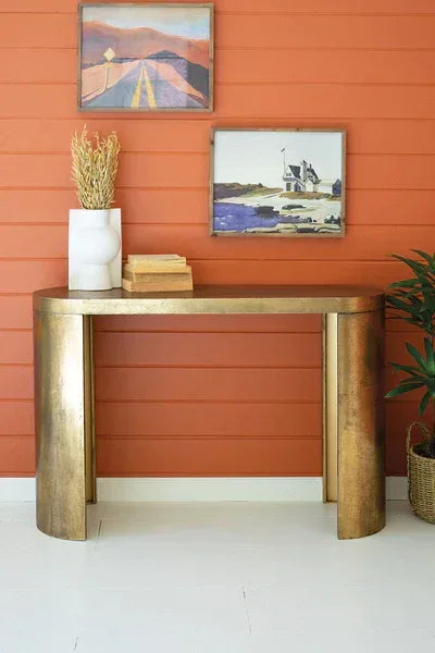 Oval Antique Brass Console Table - KALALOU