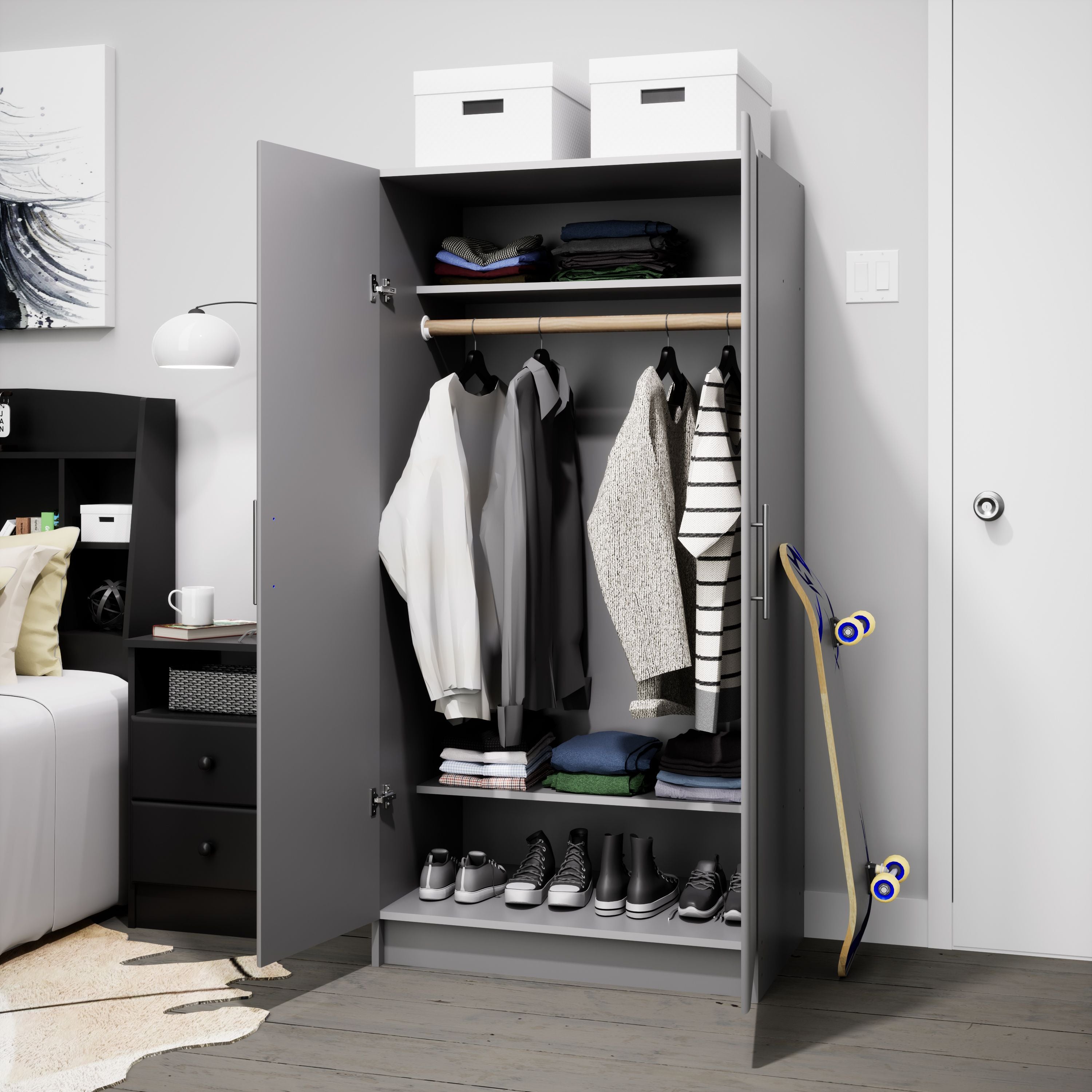 Elite 32 inch Wardrobe Cabinet, Gray (GEW-3264)