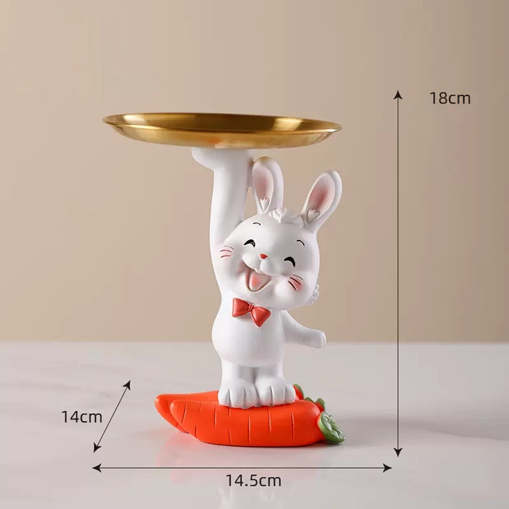 Home Tray Sculpture Rabbit Storage Ornaments,Living Room Decoration Tabletop Fruit Plate,TV Cabinet Decor Sculpture Resin Crafts
