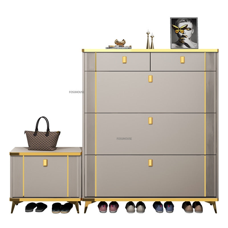 Nordic Light Luxury Ultra-thin Shoe Cabinet Home Door Space Saving Can Sit Shoe Rack Organizer Cabinet for Living Room Furniture