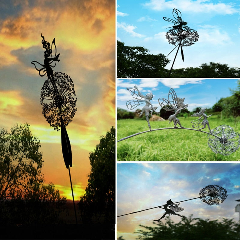Dancing Fairy Statue Steel Wires Fairy Elf Dandelion Miniature Sculpture Mythical Garden Figurine Fairies Pixies Yard Decor