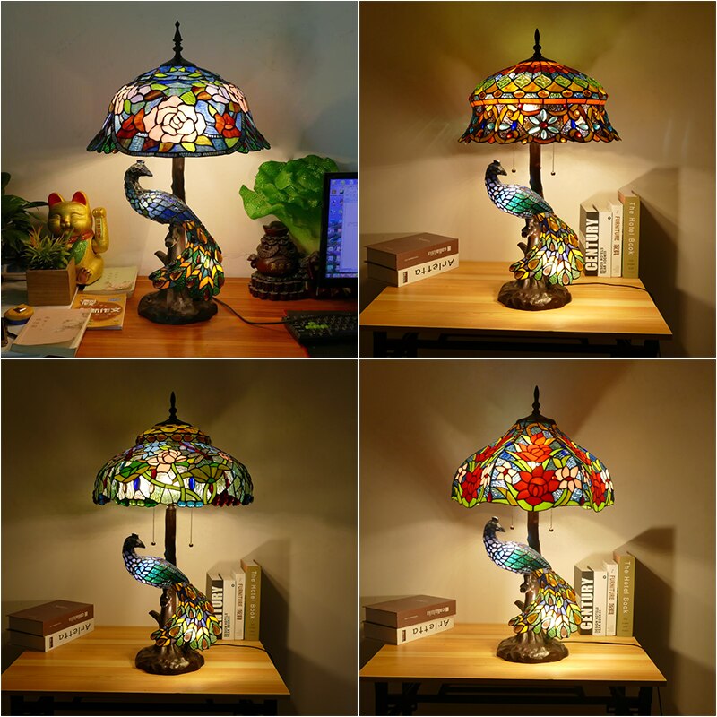 Tiffany Colorful Table Lamps D46cm H78cm Luxurious Ancient Garden E27 Bedside Lamps Living Room Decoration Bedroom Table Lamp