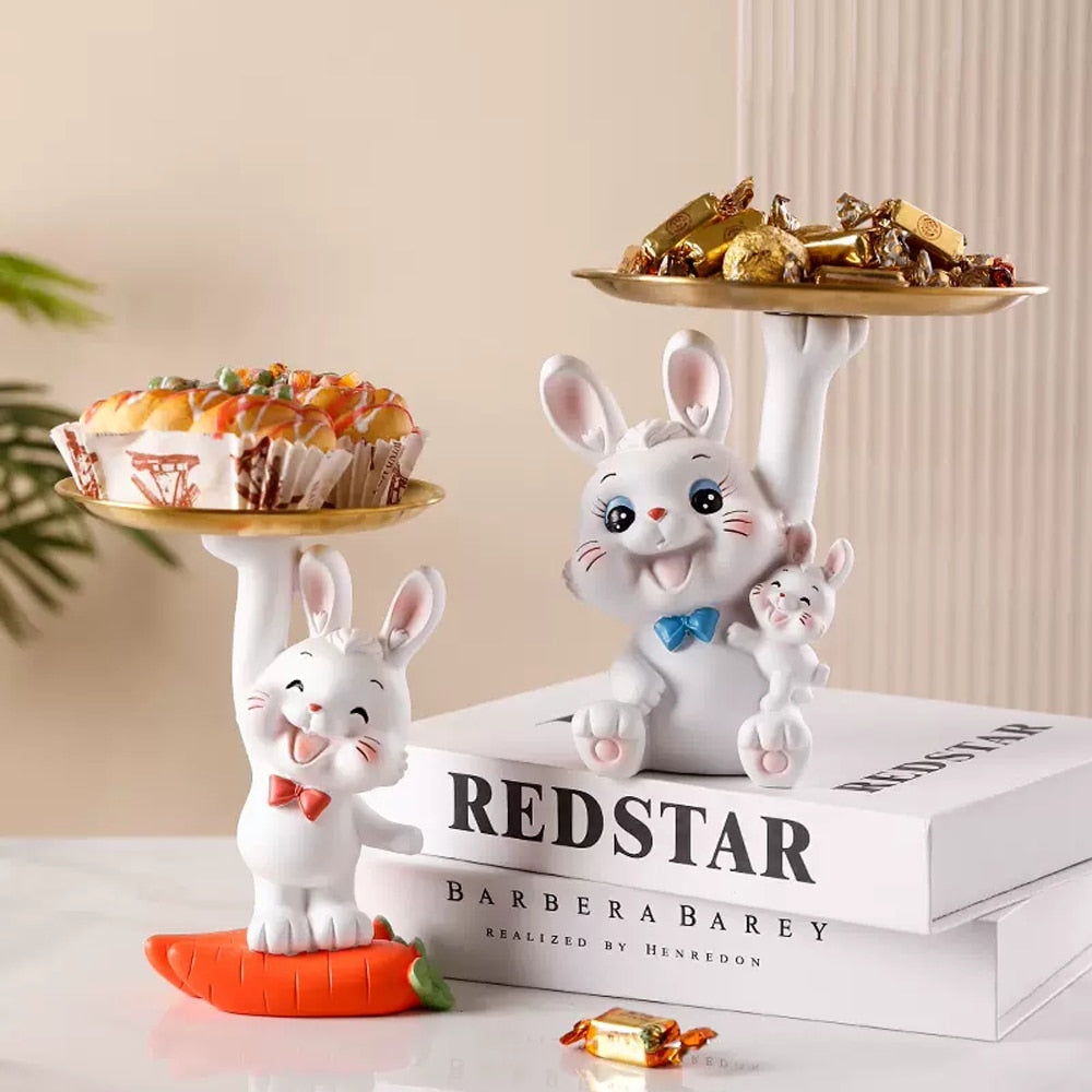 Home Tray Sculpture Rabbit Storage Ornaments,Living Room Decoration Tabletop Fruit Plate,TV Cabinet Decor Sculpture Resin Crafts