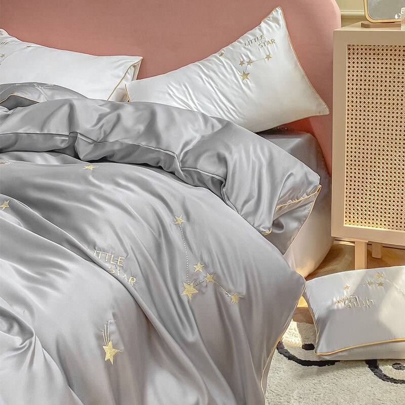 JUSTCHIC 4PCS Spring Summer Luxury Duvet Cover Bedding Set Queen Size Bedsheet Pillowcase White Pink Quilt Cover Fitted Sheet
