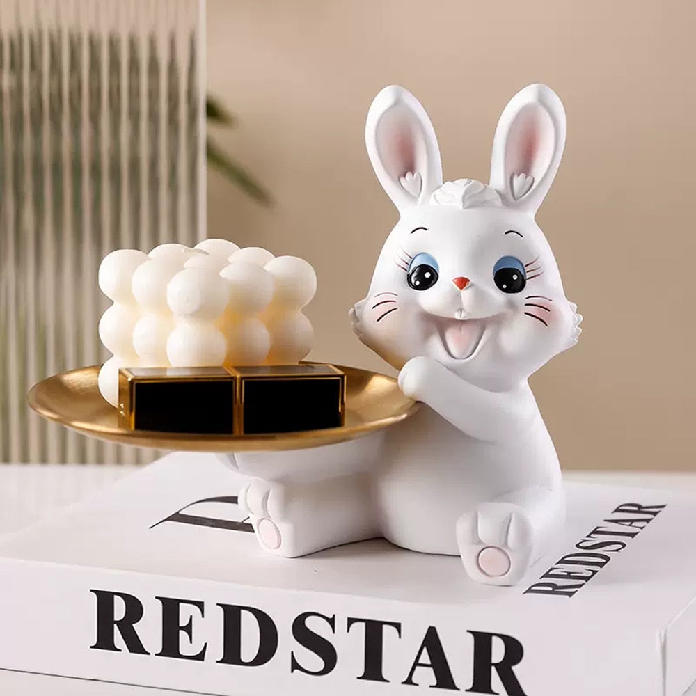 Home Tray Sculpture Rabbit Storage Ornaments,Living Room Decoration Tabletop Fruit Plate,TV Cabinet Decor Sculpture Resin Crafts