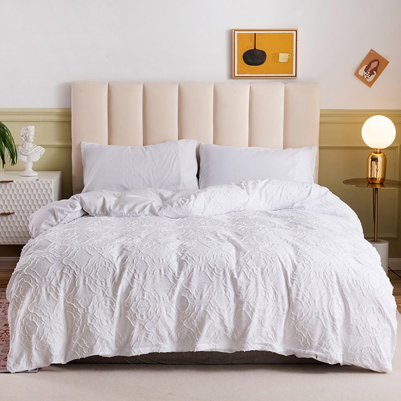 Nordic Style Cut Flowers White Duvet Cover Set Soft Comfortable King Size Bedding Set Queen Twin Solid Home Comforter Covers