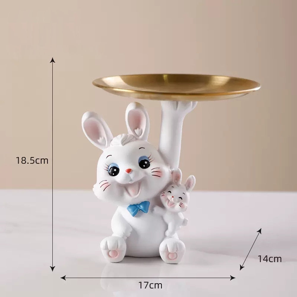 Home Tray Sculpture Rabbit Storage Ornaments,Living Room Decoration Tabletop Fruit Plate,TV Cabinet Decor Sculpture Resin Crafts