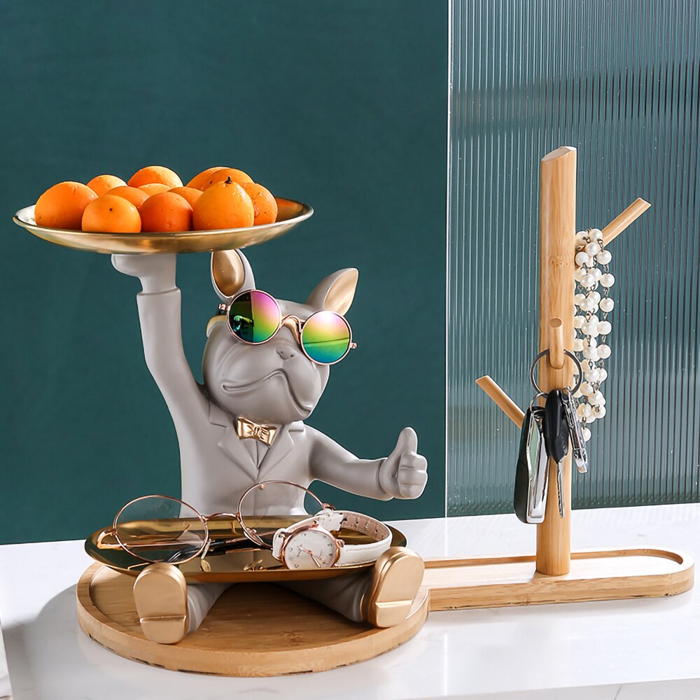 French Bulldog Decoration,Decorative Trays,Home Room Table Decoration Accessories,Resin Dog Statue Desk Decor,Animal Figurines
