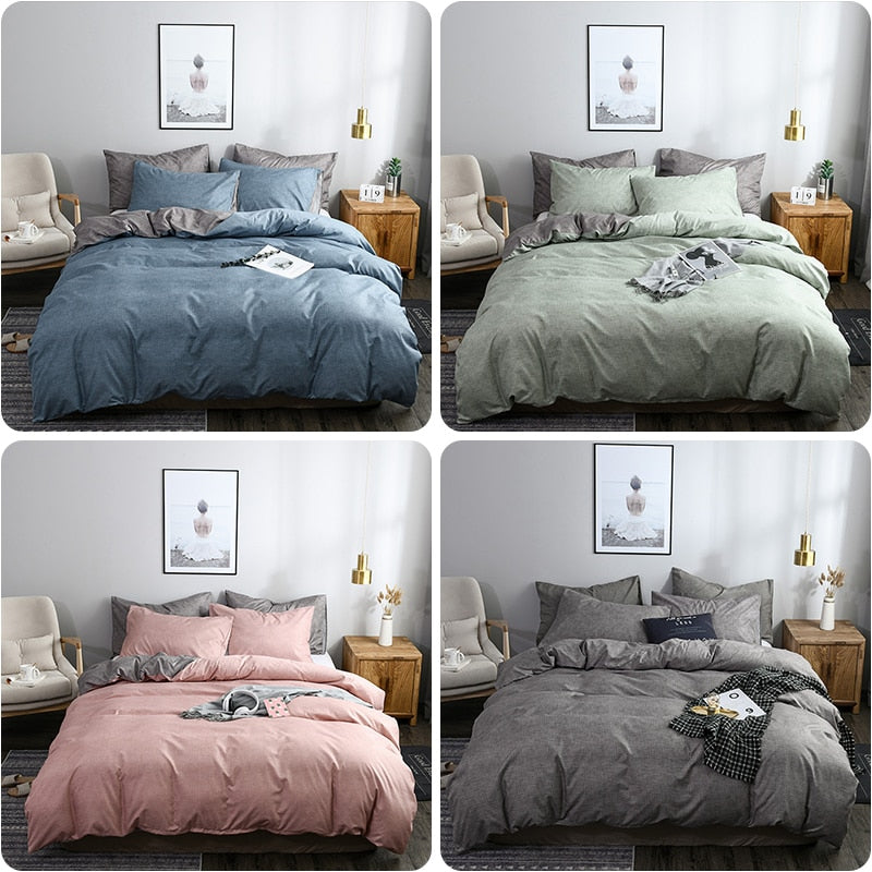 Euro America Plain King Queen Size Bedding Set Twin Full AB Double-sided Design Bedding Sets Single Double Bed Duvet Cover Set