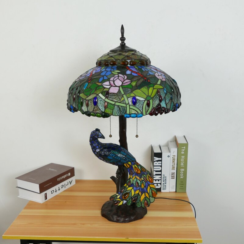 Tiffany Colorful Table Lamps D46cm H78cm Luxurious Ancient Garden E27 Bedside Lamps Living Room Decoration Bedroom Table Lamp