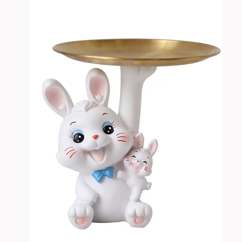 Home Tray Sculpture Rabbit Storage Ornaments,Living Room Decoration Tabletop Fruit Plate,TV Cabinet Decor Sculpture Resin Crafts
