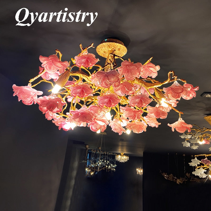 Led Glass Chandelier Living Room Furniture Pendant Light Aesthetic Room Decor Flowers Hanging Lamp Candle Warmer Ceiling