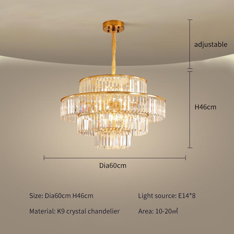 FSS Modern LED Luxury Round Golden Crystal Chandelier Lighting For Living Room Dining Room Lamp Bedroom Indoor Light Fixtures