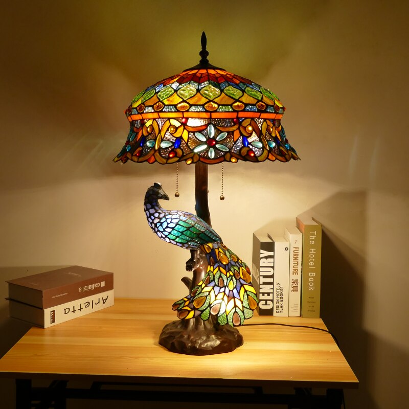 Tiffany Colorful Table Lamps D46cm H78cm Luxurious Ancient Garden E27 Bedside Lamps Living Room Decoration Bedroom Table Lamp