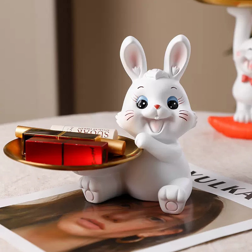Home Tray Sculpture Rabbit Storage Ornaments,Living Room Decoration Tabletop Fruit Plate,TV Cabinet Decor Sculpture Resin Crafts