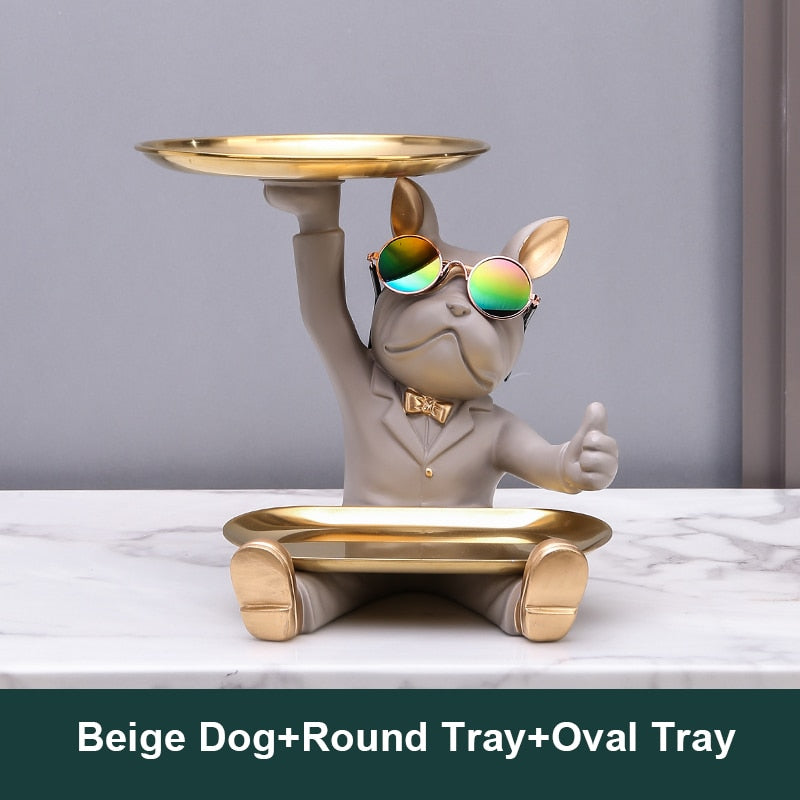 French Bulldog Decoration,Decorative Trays,Home Room Table Decoration Accessories,Resin Dog Statue Desk Decor,Animal Figurines
