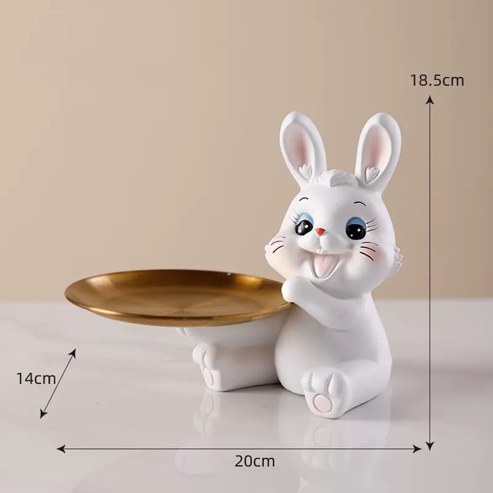 Home Tray Sculpture Rabbit Storage Ornaments,Living Room Decoration Tabletop Fruit Plate,TV Cabinet Decor Sculpture Resin Crafts