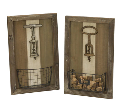 Corkscrew & Wire Basket Wall Art - Set of 2