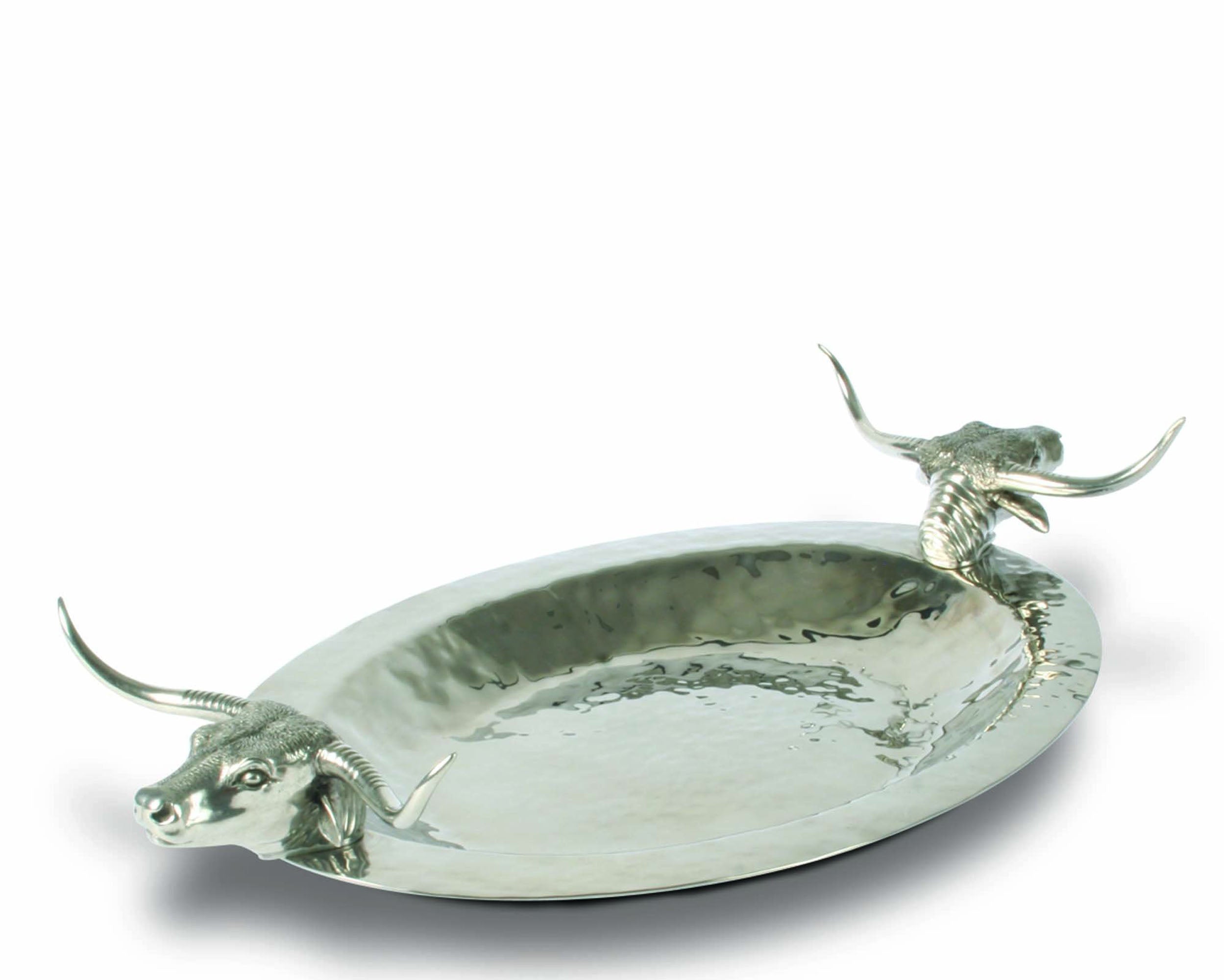 Long Horn Steer Hammered Steel Serving Tray - Med