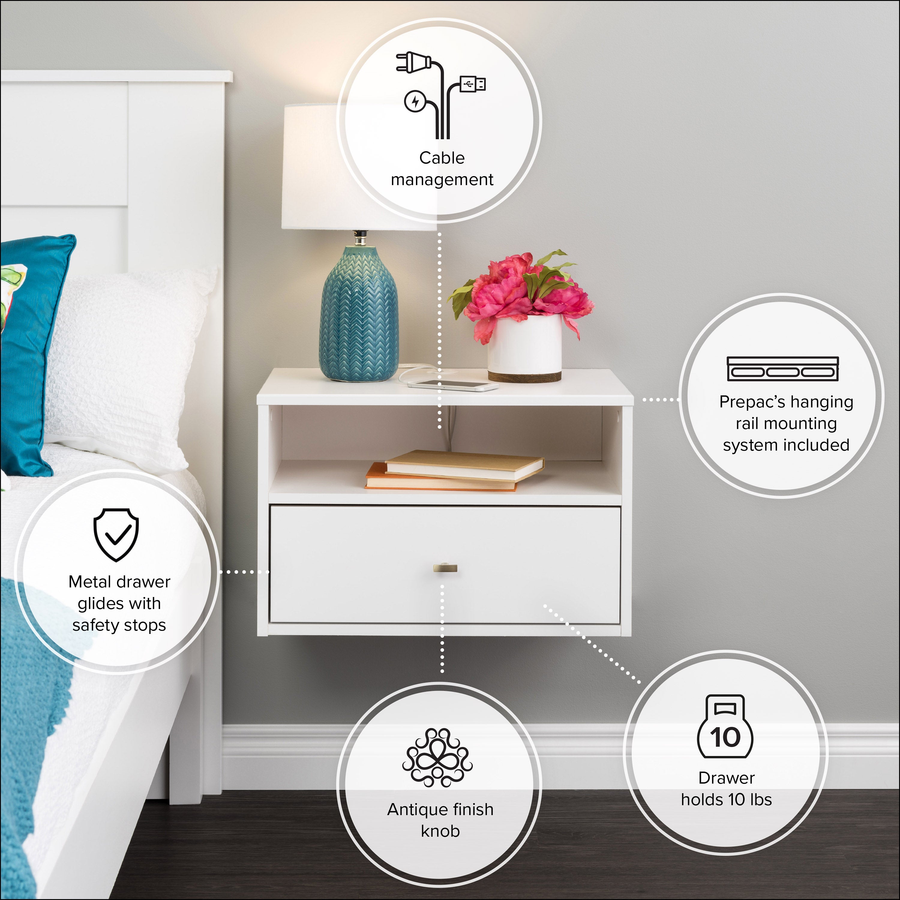 Floating Hanging Nightstand with Drawer
