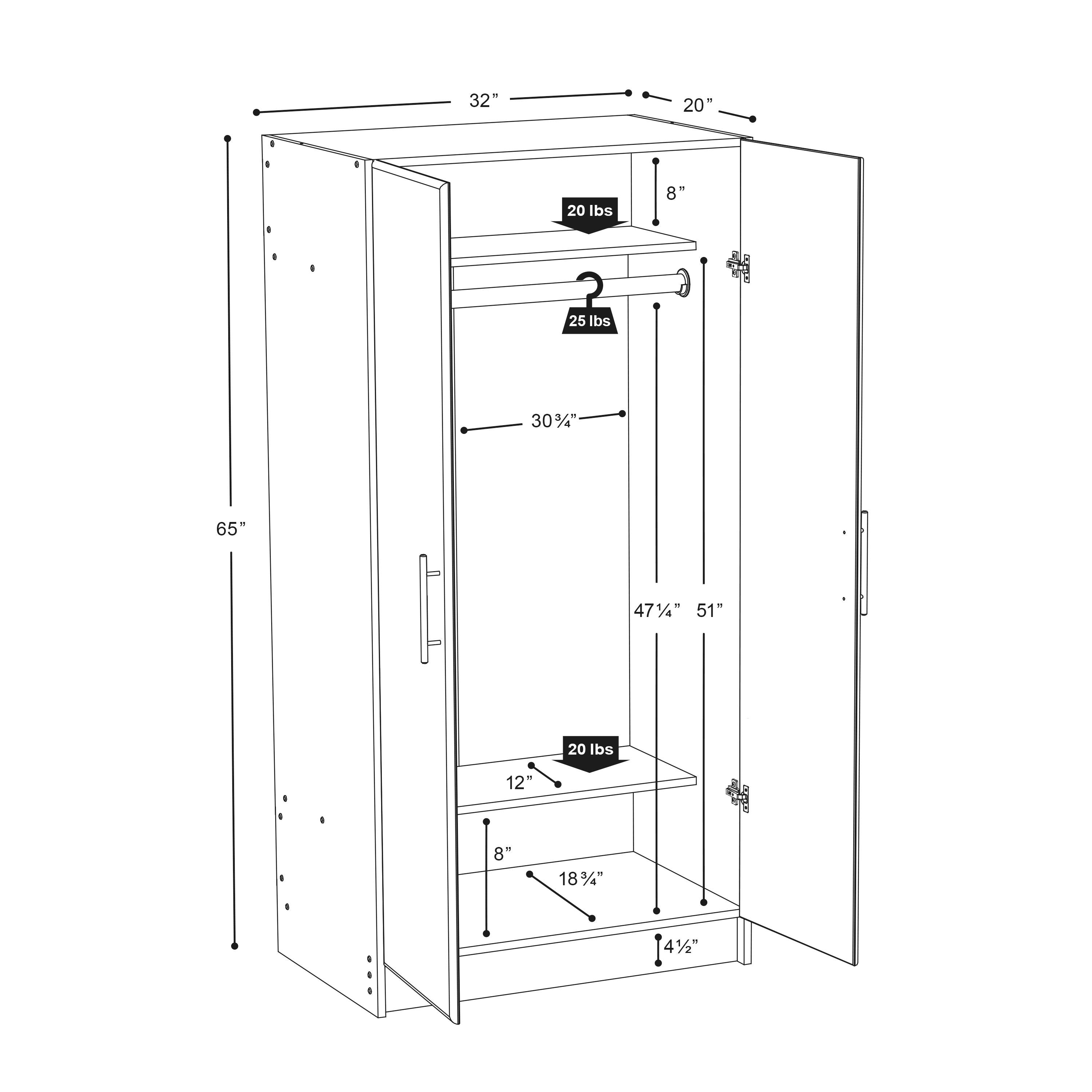 Elite 32 inch Wardrobe Cabinet, Gray (GEW-3264)