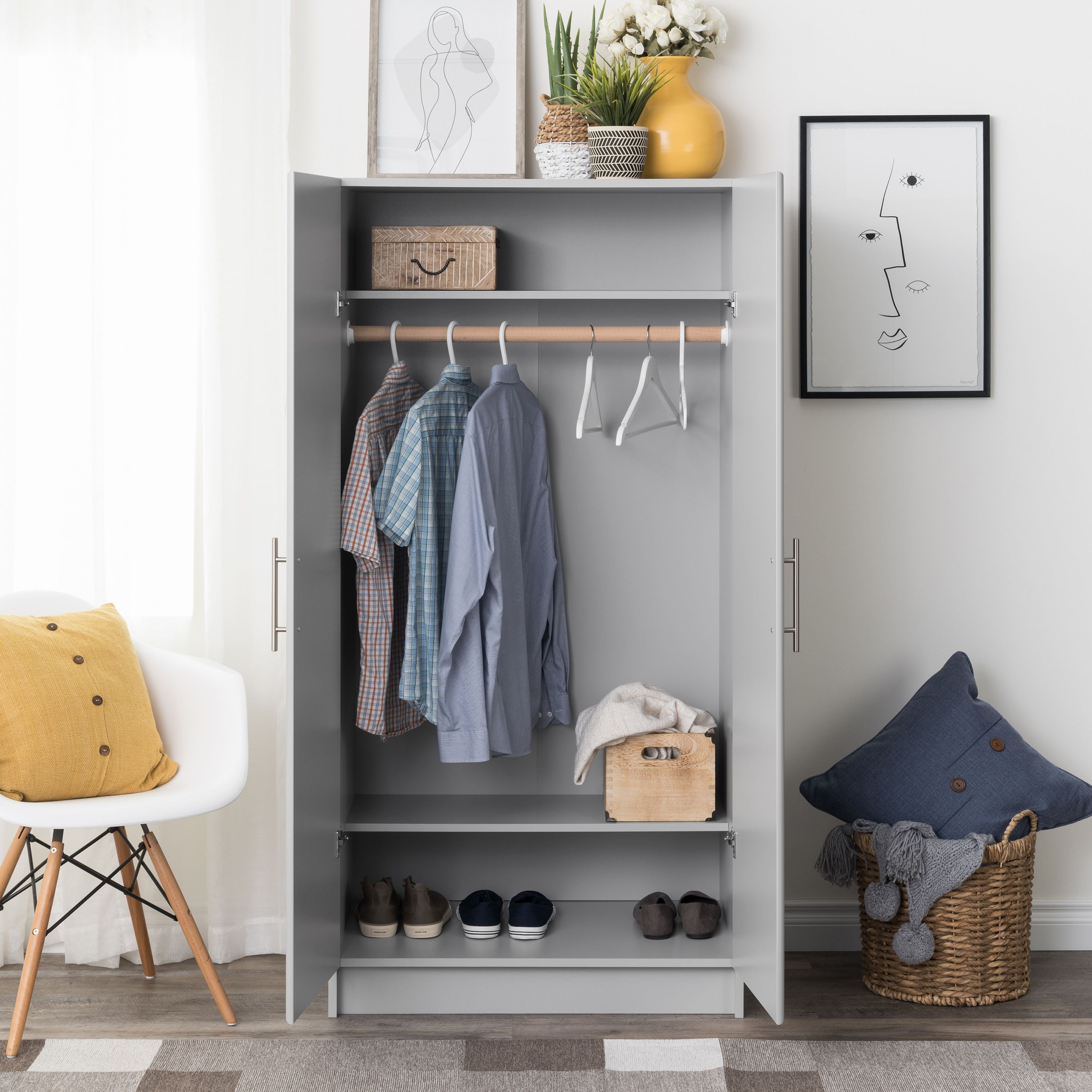 Elite 32 inch Wardrobe Cabinet, Gray (GEW-3264)