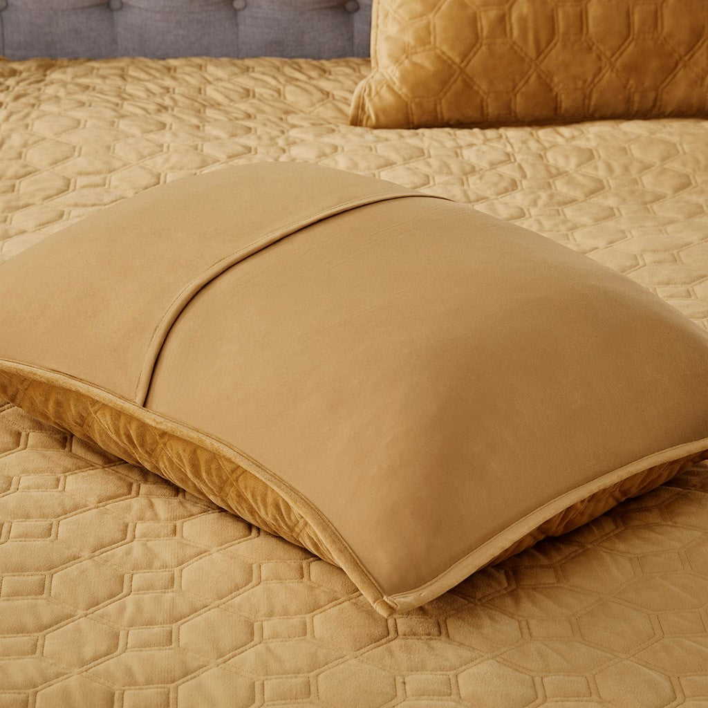 Harper Velvet 3 Piece Coverlet Set - Mustard