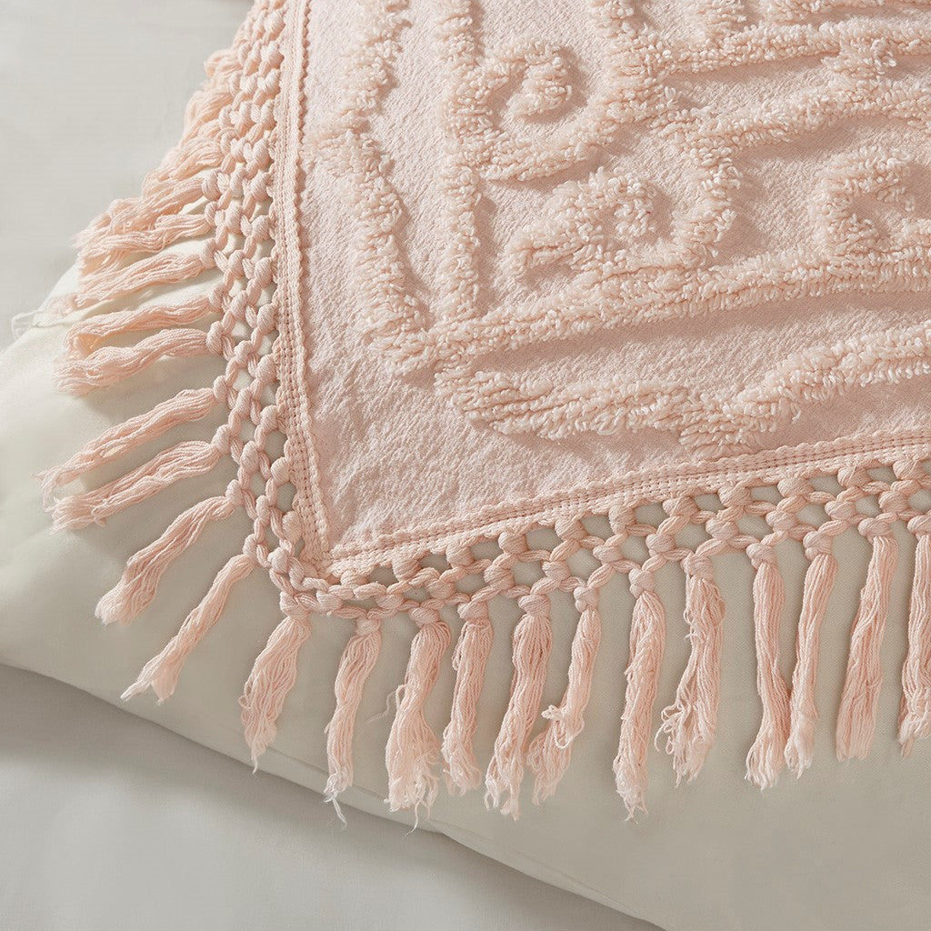 Laetitia Tufted Cotton Chenille Medallion Fringe Coverlet Mini Set - Blush