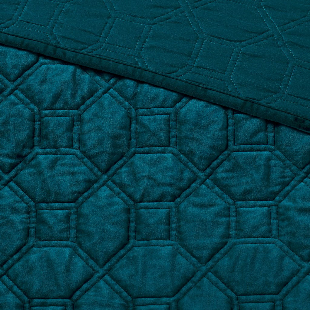 Harper Velvet 3 Piece Coverlet Set - Teal