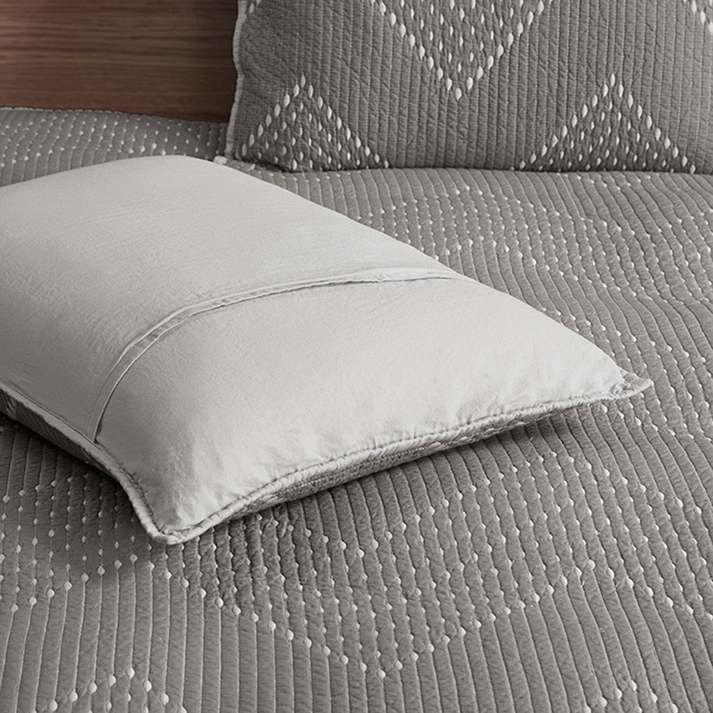 Pomona Cotton Embroidered 3 Piece Coverlet Set - Gray