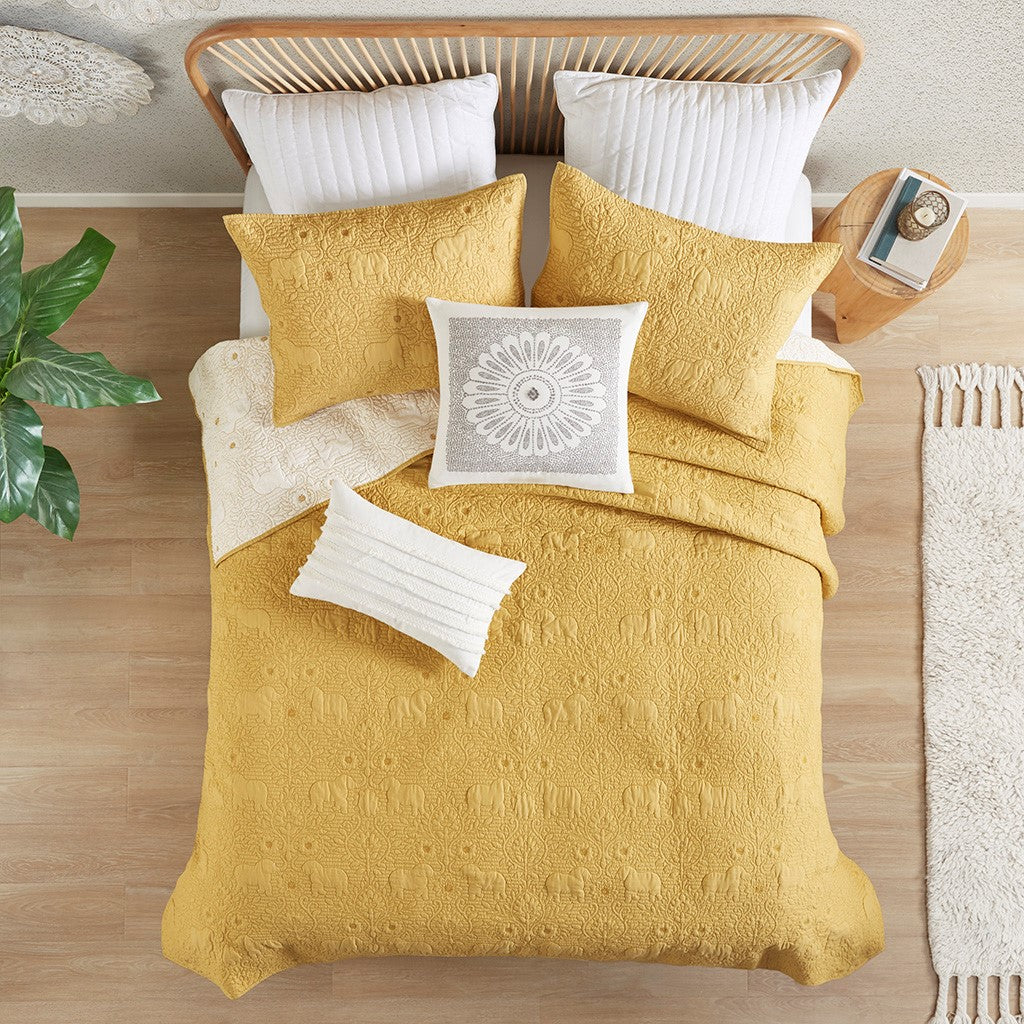 Kandula 3 Piece Reversible Cotton Quilt Set in Yellow