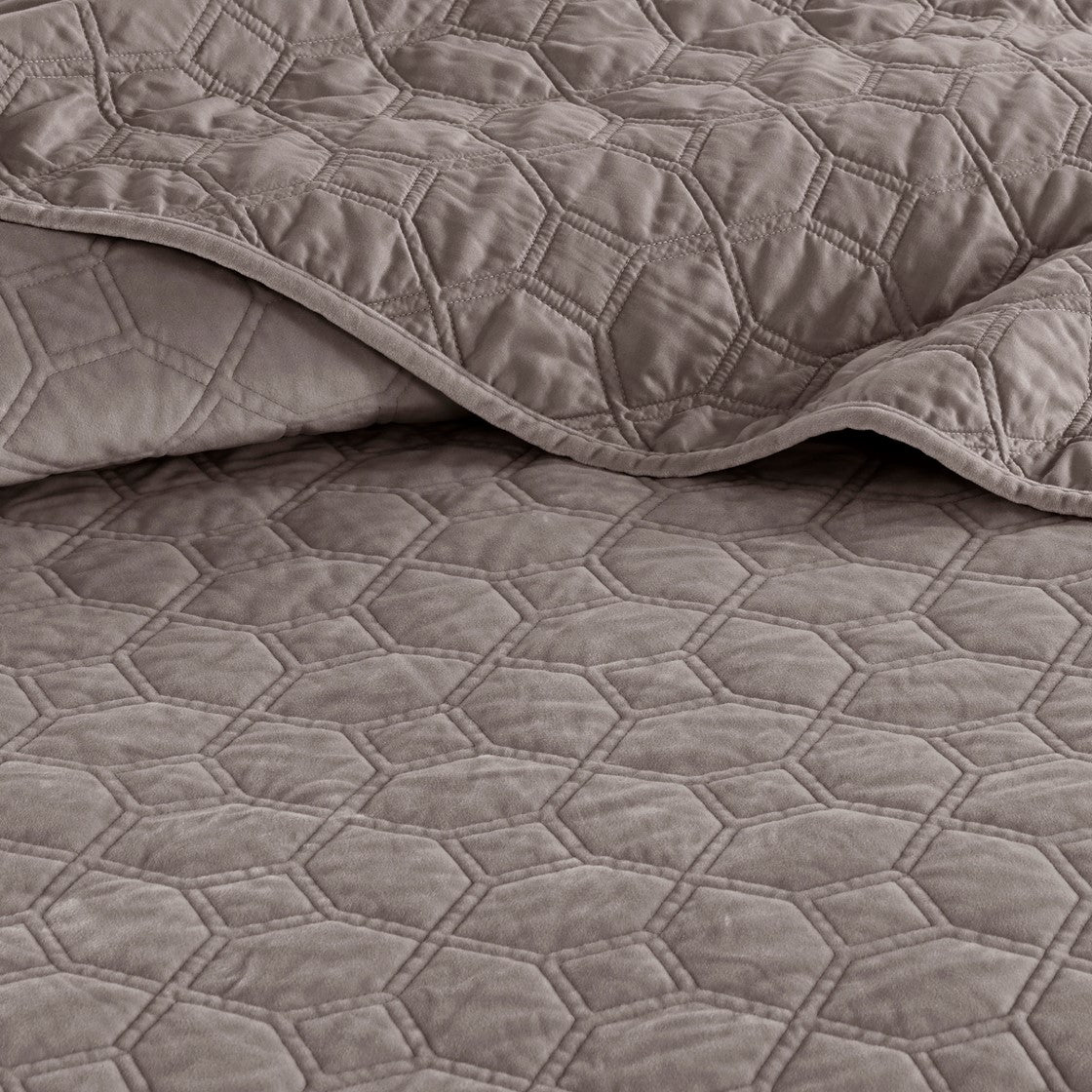 Harper Velvet 3 Piece Coverlet Set - Taupe