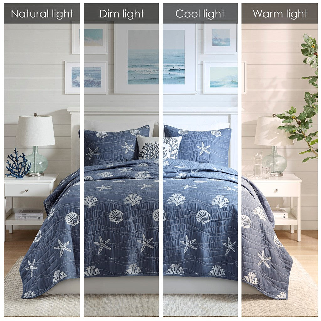 Seaside 4 Piece Cotton Coverlet Set - Navy