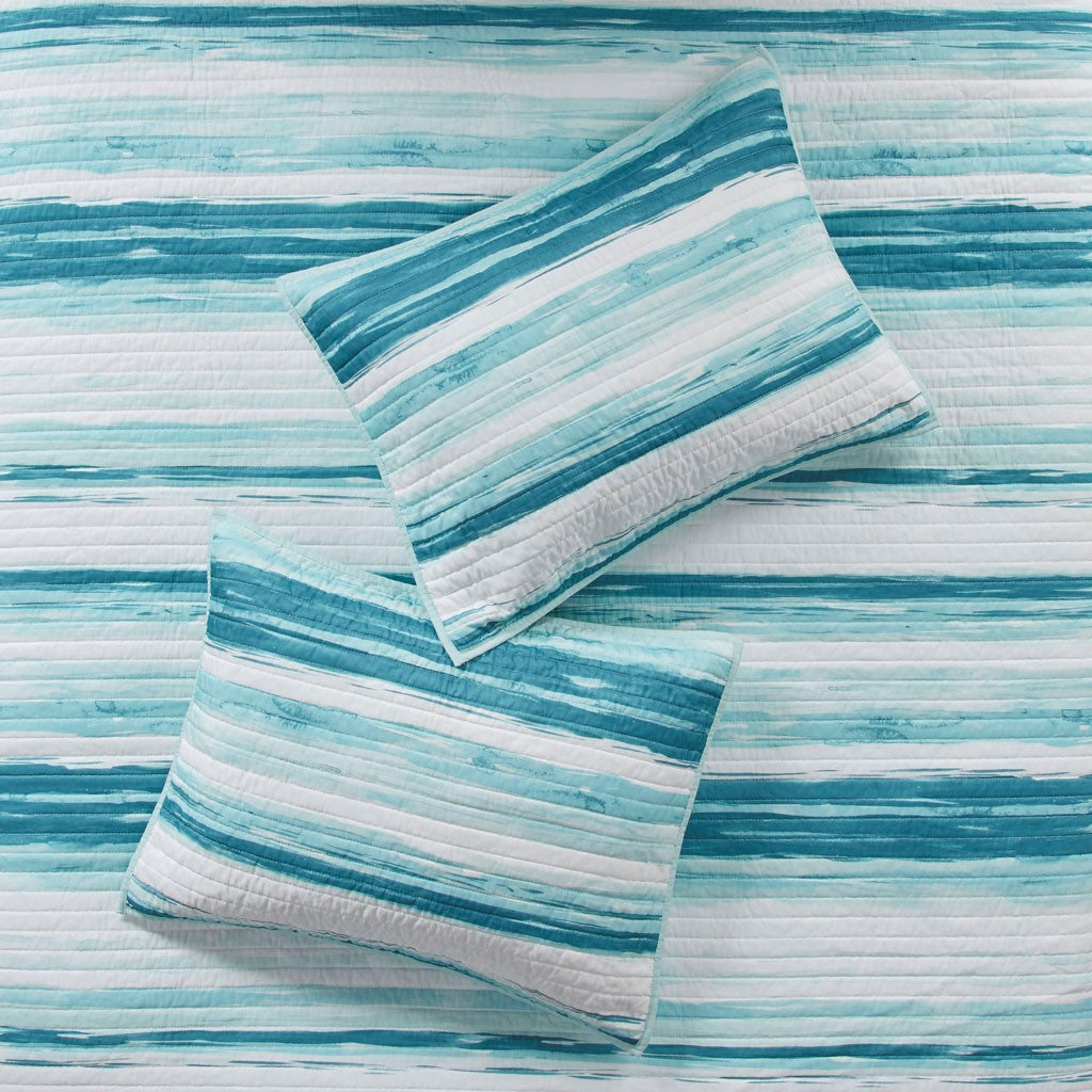 Marina 6 Piece Quilted Microfiber Coverlet Set with Throw Pillows - Aqua
