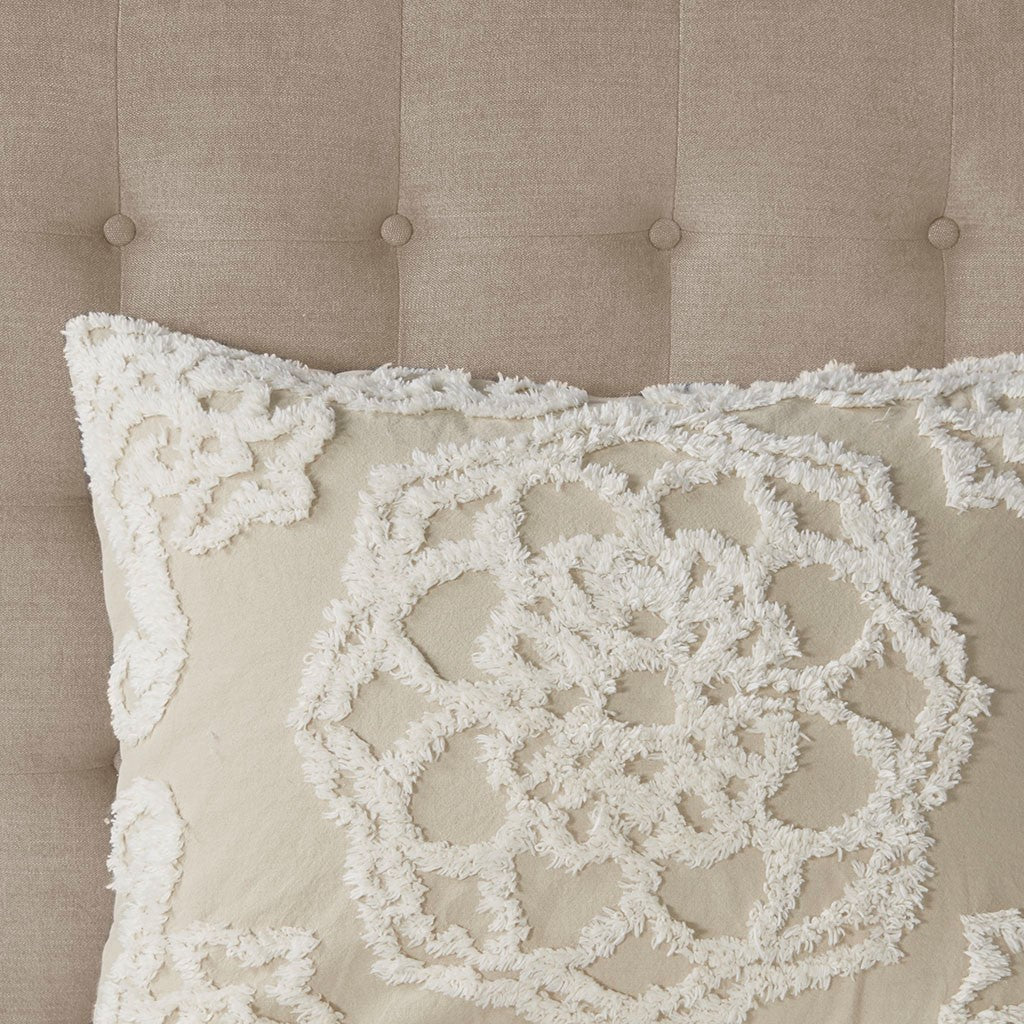 Laetitia Tufted Cotton Chenille Medallion Fringe Coverlet Mini Set - Taupe
