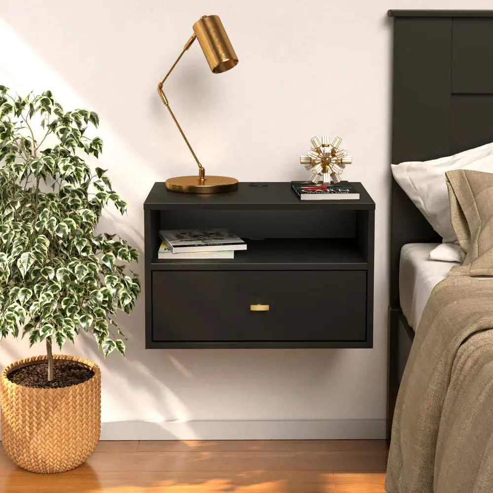 Hanging 2-Piece White 1-Drawer Nightstand Bedroom Set