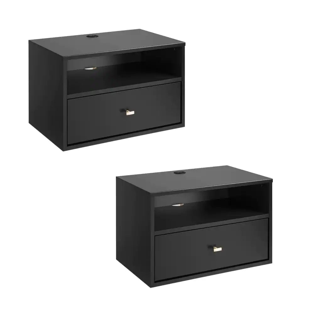 Hanging 2-Piece White 1-Drawer Nightstand Bedroom Set