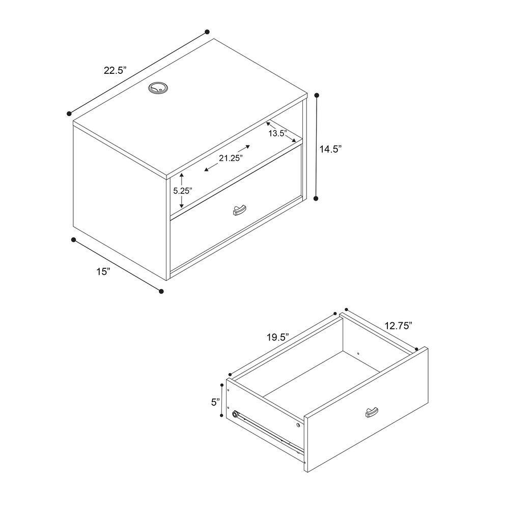 Hanging 2-Piece White 1-Drawer Nightstand Bedroom Set