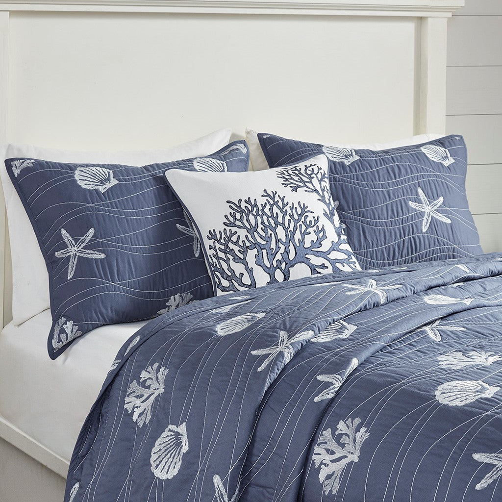 Seaside 4 Piece Cotton Coverlet Set - Navy