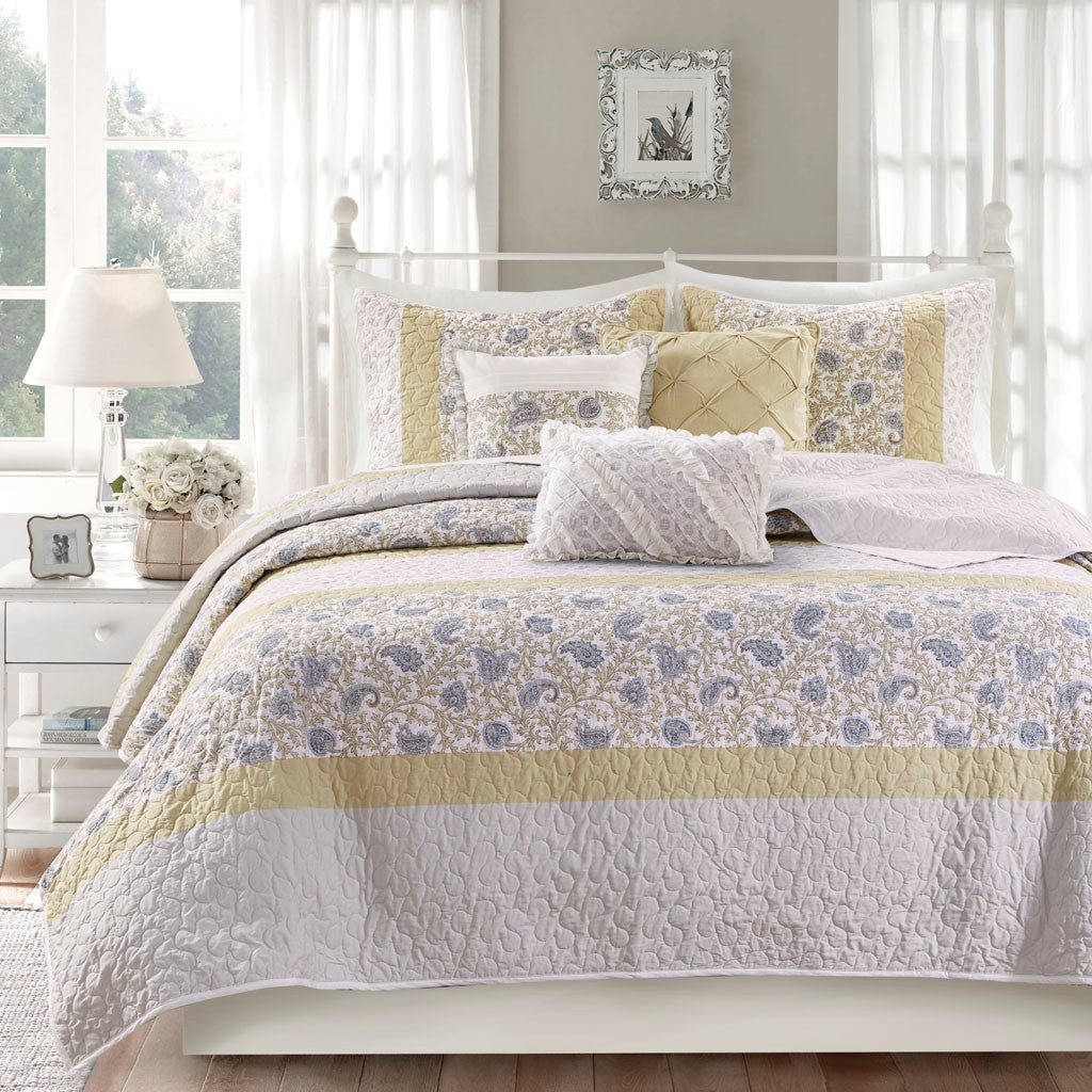 Dawn 6 Piece Cotton Percale Reversible Coverlet Set - Yellow