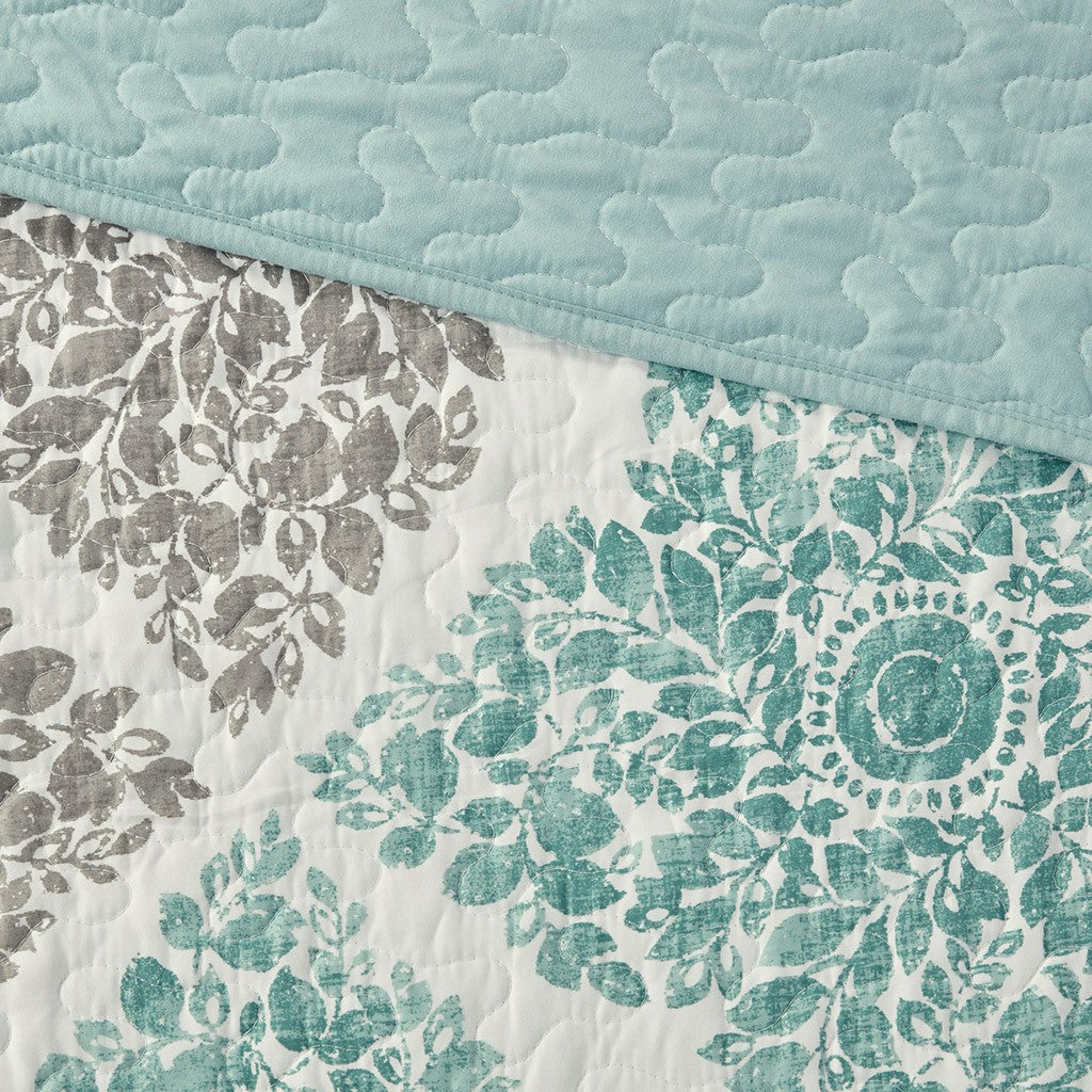 Claire 6 Piece Reversible Coverlet Set - Aqua