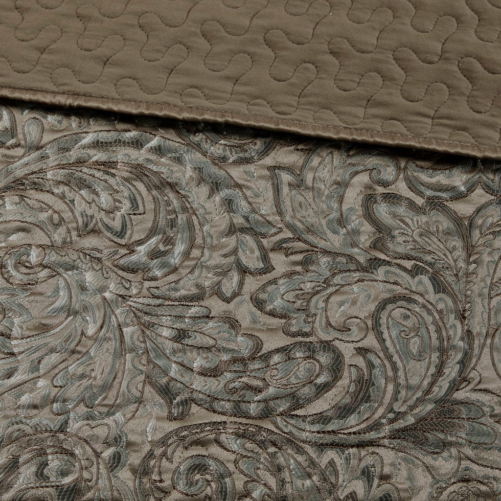 Aubrey 5 Piece Reversible Jacquard Bedspread Set in Blue/Brown